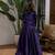 Navy blue embroidered velvet jacket lehenga set