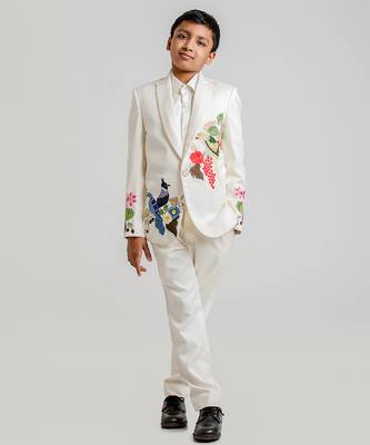 Ivory embroidered cotton tuxedo set 1