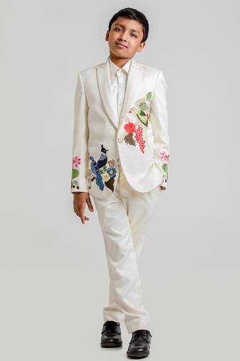 Ivory embroidered cotton tuxedo set
