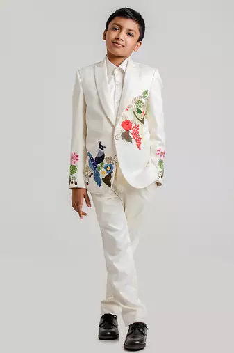 Ivory embroidered cotton tuxedo set