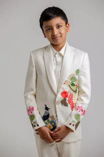 Ivory embroidered cotton tuxedo set