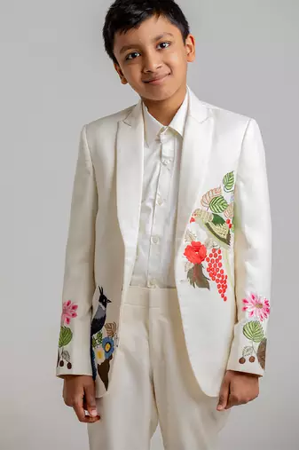 Ivory embroidered cotton tuxedo set