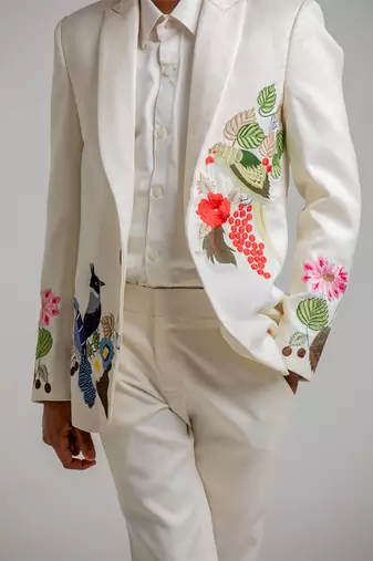 Ivory embroidered cotton tuxedo set