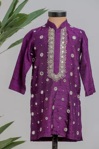 Purple embroidered silk kurta set