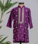Purple embroidered silk kurta set