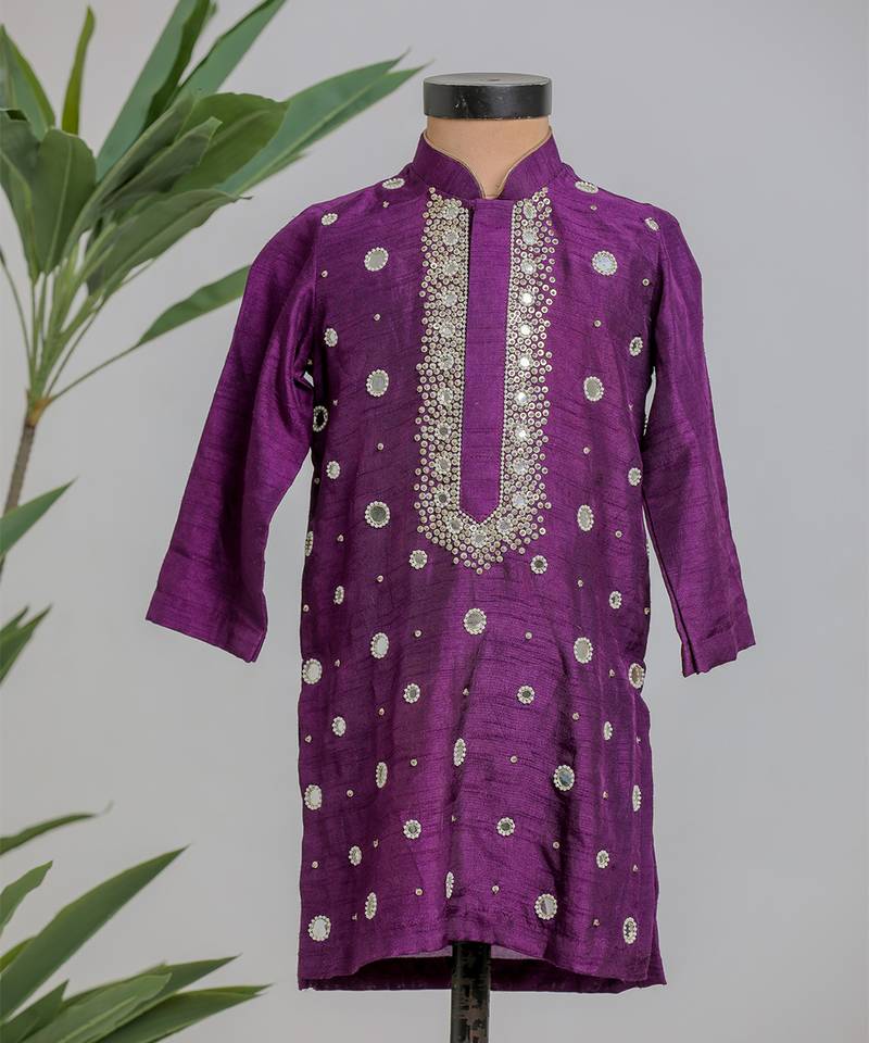 Purple embroidered silk kurta set