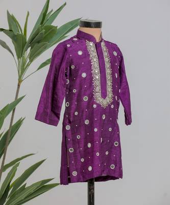Purple embroidered silk kurta set 3