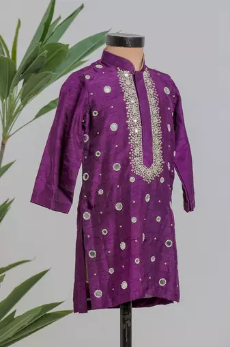 Purple embroidered silk kurta set
