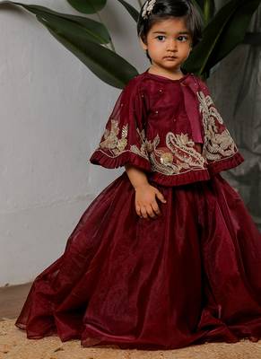Maroon embroidered organza satin lehenga set 1