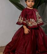 Maroon embroidered organza satin lehenga set