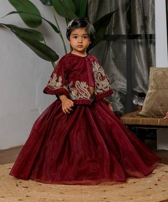 Maroon embroidered organza satin lehenga set 2