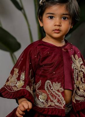 Maroon embroidered organza satin lehenga set 3