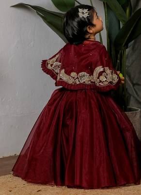Maroon embroidered organza satin lehenga set 5