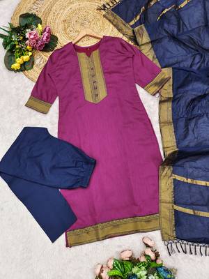 Rani woven jaquard straight kurti dupatta with pant 5