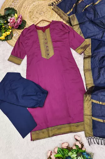 Rani woven jaquard straight kurti dupatta with pant