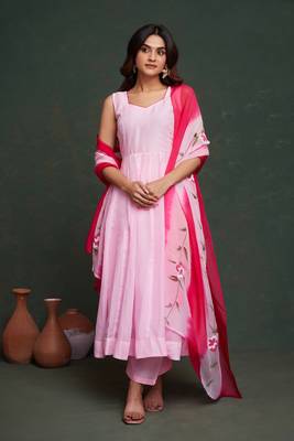 Viscos organza suit with viscose dayeble organza hand painted dupatta stiched  suit 1