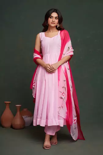 Viscos organza suit with viscose dayeble organza hand painted dupatta stiched  suit