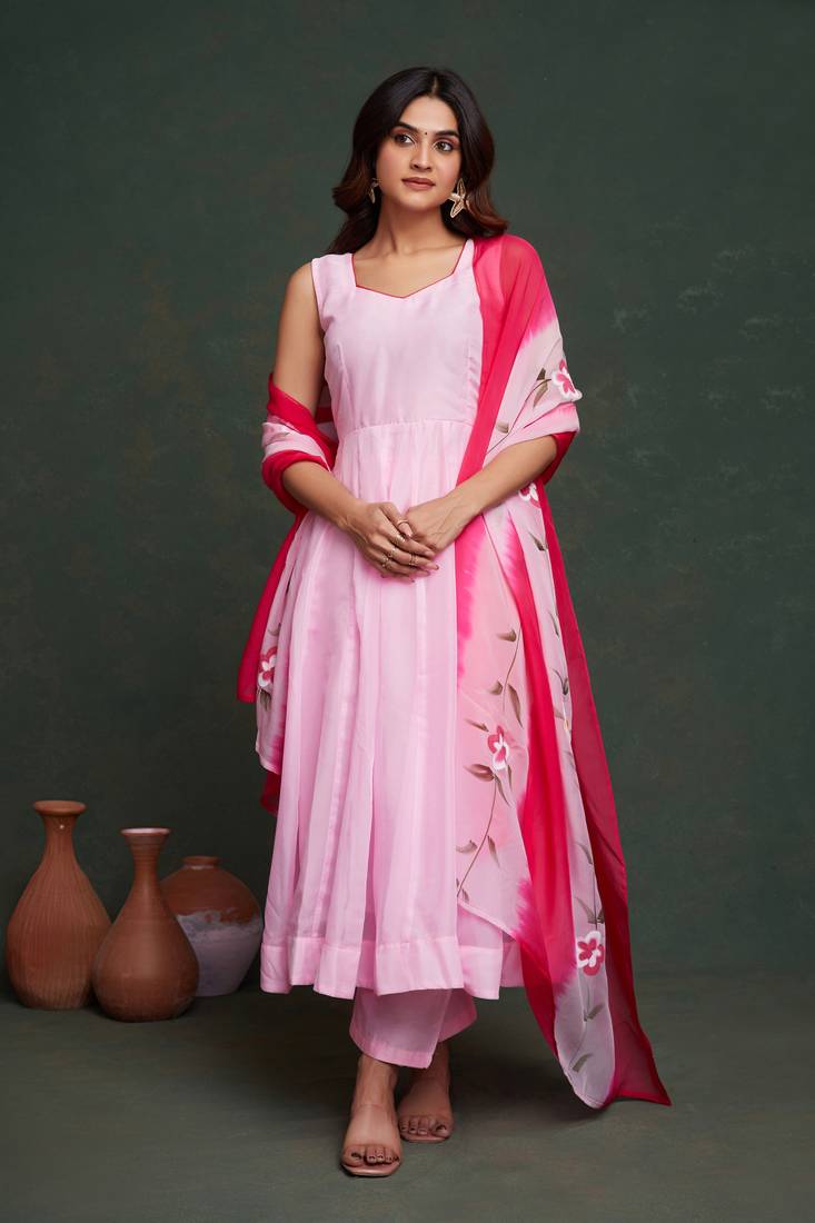 Viscos organza suit with viscose dayeble organza hand painted dupatta stiched  suit