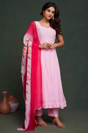 Viscos organza suit with viscose dayeble organza hand painted dupatta stiched  suit