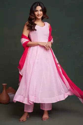 Viscos organza suit with viscose dayeble organza hand painted dupatta stiched  suit