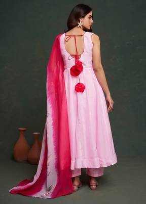 Viscos organza suit with viscose dayeble organza hand painted dupatta stiched  suit 4