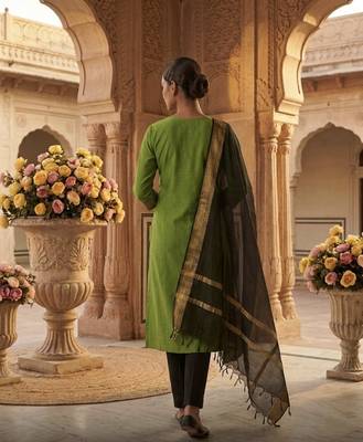 Mahendi woven jaquard straight kurti dupatta with pant 5