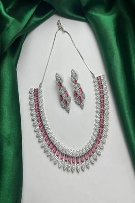 Ruby CZ Bridal Jewelry Set: Silver Choker Necklace & Dangle Earrings 3