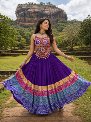 Purple Rayon Cotton Navratri Lehenga with Gamthi Embroidered Designer Top 1