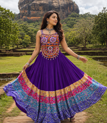 Purple Rayon Cotton Navratri Lehenga with Gamthi Embroidered Designer Top