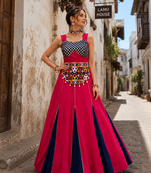 Coral Rayon Cotton Navratri Lehenga Choli with Kutchi Work