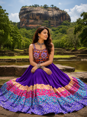 Purple Rayon Cotton Navratri Lehenga with Gamthi Embroidered Designer Top 2