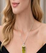 Yellow Stone Necklace & Stud Earrings Set | Silver Tone Halo, Elegant Brass