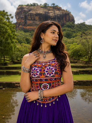 Purple Rayon Cotton Navratri Lehenga with Gamthi Embroidered Designer Top 3