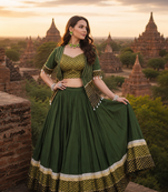 Green Rayon Cotton Navratri Lehenga Choli with Designer Gota Patti Koti