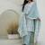 Women's aqua blue chikankari embroidered peplum kurta palazzo dupatta set