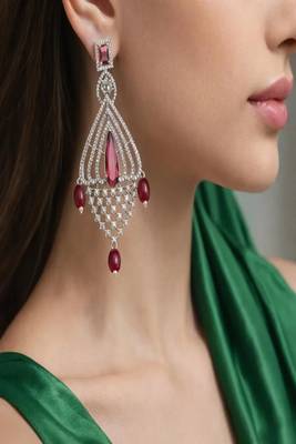 Elegance in Ruby & Silver | Art Deco Statement Chandelier Earrings 1