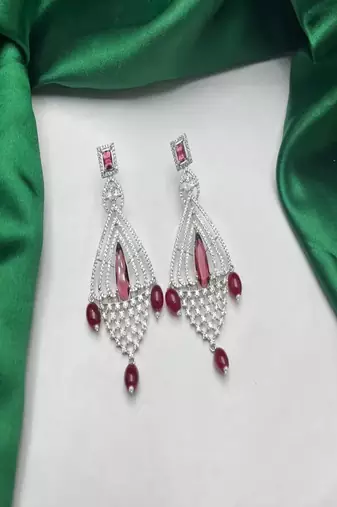 Elegance in Ruby & Silver | Art Deco Statement Chandelier Earrings