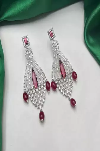 Elegance in Ruby & Silver | Art Deco Statement Chandelier Earrings