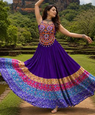 Purple Rayon Cotton Navratri Lehenga with Gamthi Embroidered Designer Top 4
