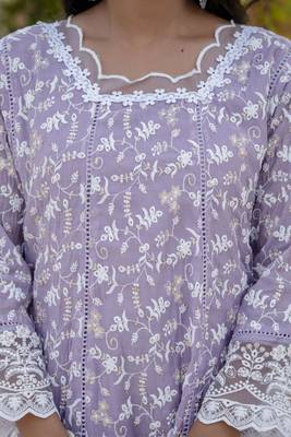Women's lavender chikankari embroidered peplum kurta palazzo dupatta set 4