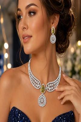 Bridal CZ Diamond Choker Necklace & Earrings Set: Yellow Wedding Jewelry 1