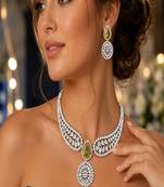 Bridal CZ Diamond Choker Necklace & Earrings Set: Yellow Wedding Jewelry