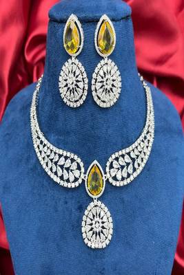 Bridal CZ Diamond Choker Necklace & Earrings Set: Yellow Wedding Jewelry 2