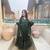 Green flared anarkali gown with golden stripes & dupatta