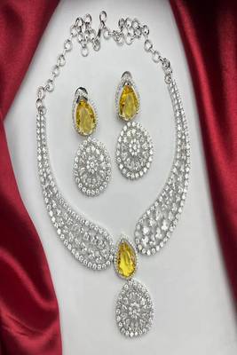 Bridal CZ Diamond Choker Necklace & Earrings Set: Yellow Wedding Jewelry 3