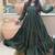 Green flared anarkali gown with golden stripes & dupatta