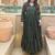 Green flared anarkali gown with golden stripes & dupatta