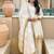 Women's off white zari stripe peplum kurta palazzo set with dupatta