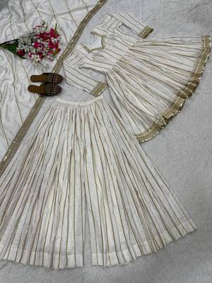 Women's off white zari stripe peplum kurta palazzo set with dupatta 5