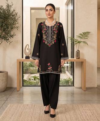 Black rayon thread & sequence farshi salwar kurta set for women 1